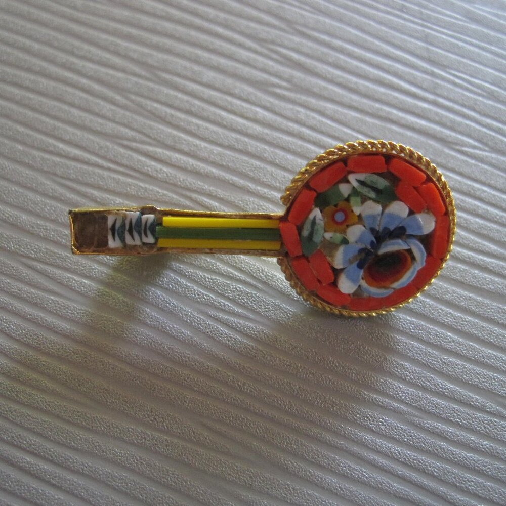 VTG Micro Mosaic Glass Tile Banjo / Guitar Mandolin / Brooch-Floral Flowers
